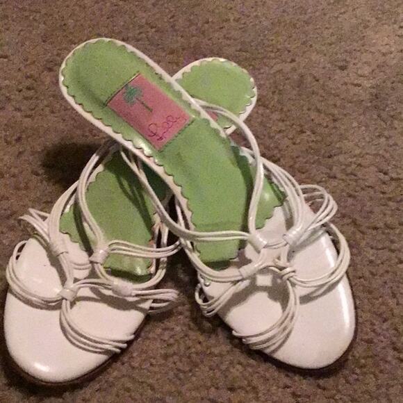 LILLY PULITZER PERFECT WHITE WOVEN LEATHER KITTEN HEEL SANDAL 7.5 M - Picture 3 of 9